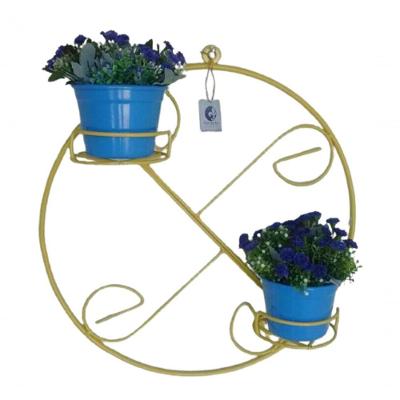 Suporte Ferro Plantas Redondo Colonial 2 Vasos - Amarelo