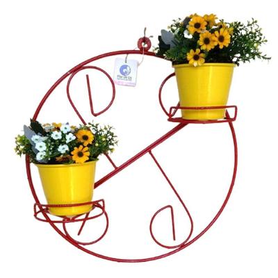 Suporte Ferro Plantas Redondo Colonial Vermelho 2 Vasos.