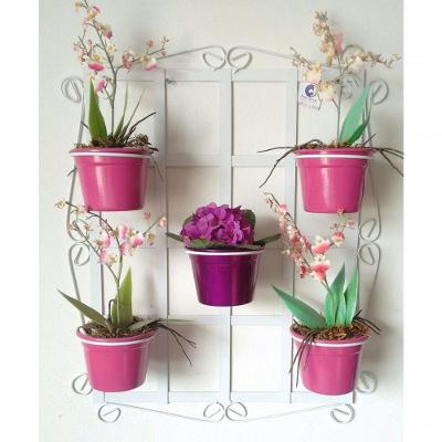 Suporte Ferro Plantas Branco Quadrado 5 Vasos.