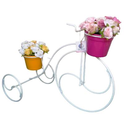 Suporte Plantas Bicicleta Branca - 2 Vasos.