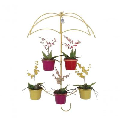 Suporte Plantas Guarda Chuva Amarelo 5 Vasos