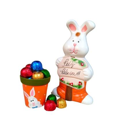 Vaso Jardim Cachepo Coelho Páscoa Cerâmica 9 Cm Diâmetro.