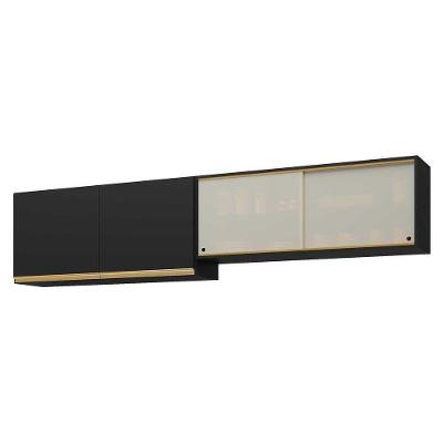 Kit 2 Armários De Cozinha Aéreos 4 Portas Veneza Multimóveis Mp2150 Preto/dourado Preto/dourado