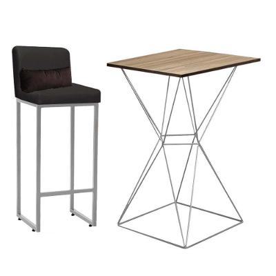 Kit Mesa Bistrô E 1 Banqueta Cinza E Almofada Marrom