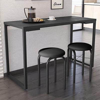 Mesa De Cozinha Industrial 120cm Com 2 Banquetas F02 Preto