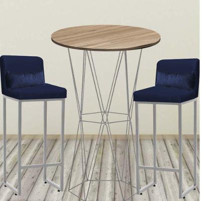 Kit Mesa Bistrô E 2 Banqueta Alta E Almofada Azul Marinho