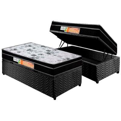 Cama Box Baú Solteiro: Colchão Anatômico Polar D28 / EP Orthoface + Base CRC Suede Black(88x188)