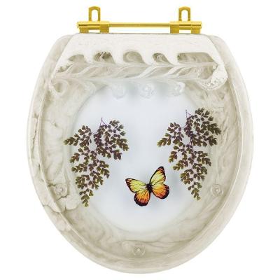 Tampa De Vaso Poliester Oval Bege Decorado Borboleta Amarela