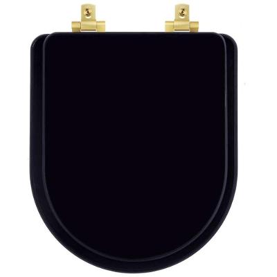 Tampa De Vaso Laqueado Com Fechamento Lento Level Preto Para Louça Deca Com Ferragem Dourada