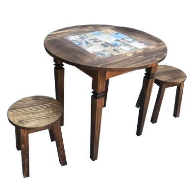 Jogo de Mesa Redonda com 2 Banquetas de Madeira Maciça Moveis Neppel