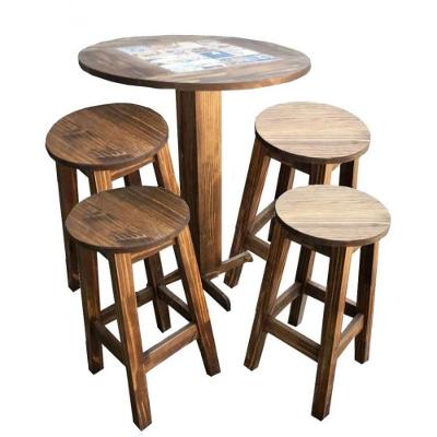 Jogo de Mesa Bistrô com 4 Banquetas de Madeira Maciça Moveis Neppel