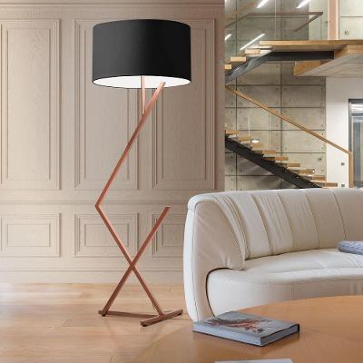 Luminária Abajur De Chão Bali Cúpula Cilíndrica Pedestal Piso Cor:cobre/preto