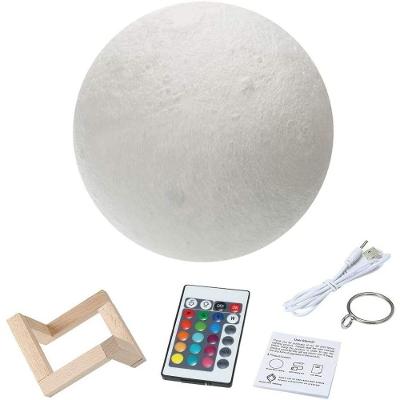 Lua 3D Impressão Moon Light Led 16 Cores Night Lamp Com Suporte De Madeira Tocar Lua C/Controle