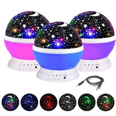 Luminária Abajur Infantil Estrelas No Céu Giratório Projetor Azul