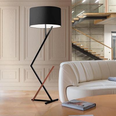 Luminária Abajur De Chão Bali Cúpula Cilíndrica Pedestal Piso Cor:preto/cobre/preto