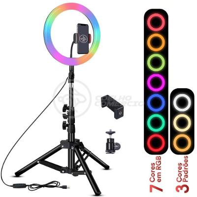Kit Iluminador Luz Ring Light Rgb Colorida 1026Cm Tripé