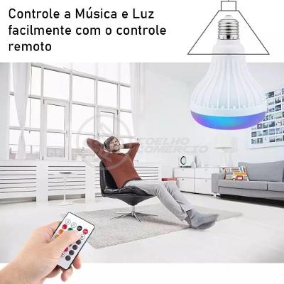 Lâmpada Led 12W E27 Rgb Colorida Com Caixa De Som