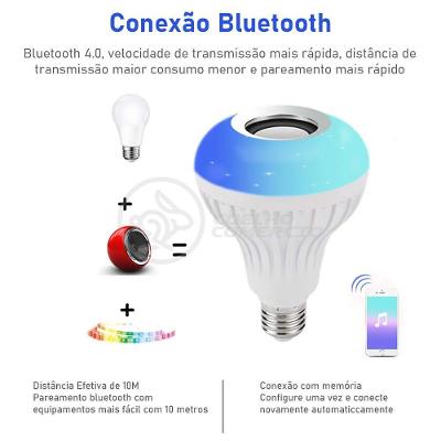 Lâmpada Led 12W E27 Rgb Colorida Com Caixa De Som
