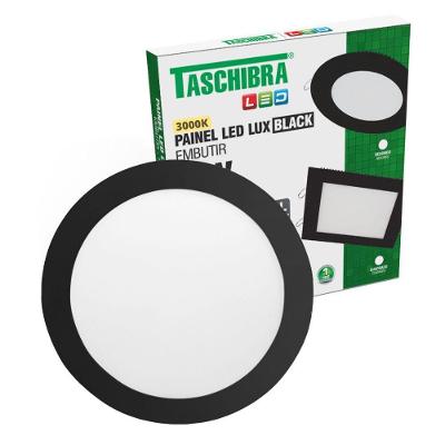 Painel De Led Redondo Embutir 24w Preto Bivolt Taschibra 3000k Luz Quente