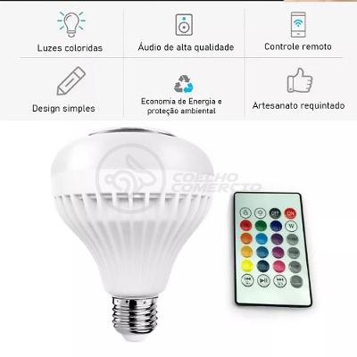 Lâmpada Led 12W E27 Rgb Colorida Com Caixa De Som