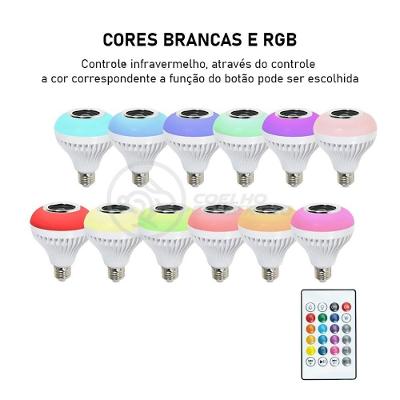 Lâmpada Led 12W E27 Rgb Colorida Com Caixa De Som