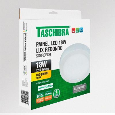 Painel De Led Redondo Sobrepor 18w Bivolt Taschibra 3000k Luz Quente