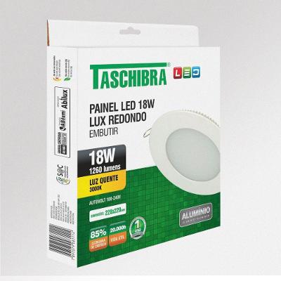 Painel De Led Redondo Embutir 18w Bivolt Taschibra 3000k Luz Quente