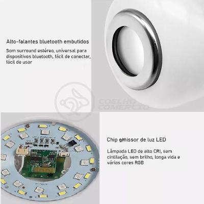 Lâmpada Led 12W E27 Rgb Colorida Com Caixa De Som