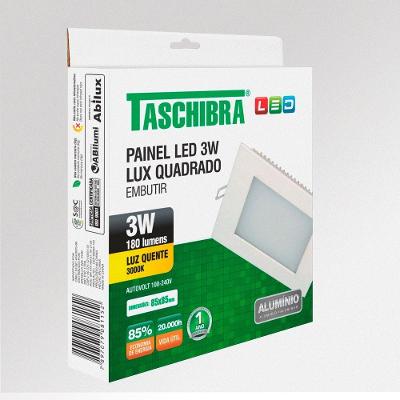 Painel De Led Quadrado Embutir 3w Bivolt Taschibra 3000k Luz Quente