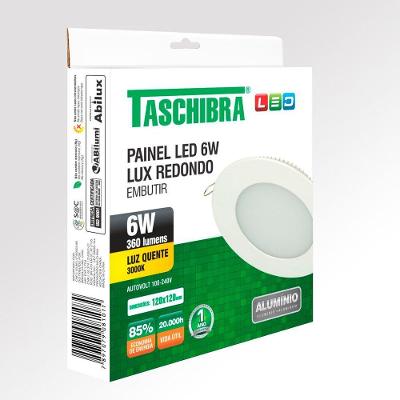 Painel De Led Redondo Embutir 6w Bivolt Taschibra 3000k Luz Quente
