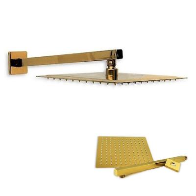 Ducha Chuveiro Dourado Slim 20X20 Quadrado Suporte Parede