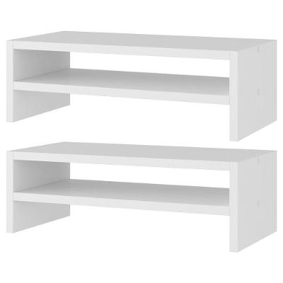 Kit 02 Suportes Stand Base Para Monitor Soft Elevado 45cm Em Mdf Com 01 Prateleira Branco