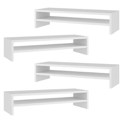 Kit 04 Suportes Stand Base Tela Monitor Soft Elevado 65cm Em Mdf Com 01 Prateleira Branco