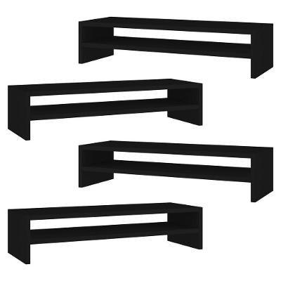 Kit 04 Suportes Stand Base Tela Monitor Soft Elevado 65cm Em Mdf Com 01 Prateleira Preto