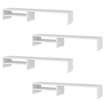 Kit 04 Suportes Stand-pro Base Para Monitor Soft Elevado 95cm Em Mdf Com 01 Prateleira Branco
