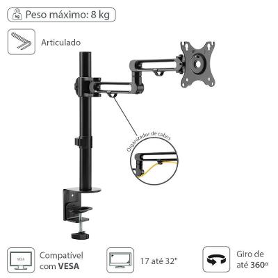 Suporte Para Monitor De 17" A 32" Articulado Rotação 360° E