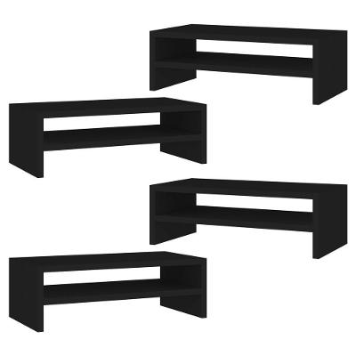 Kit 04 Suportes Stand Base Para Monitor Soft Elevado 45cm Em Mdf Com 01 Prateleira Preto