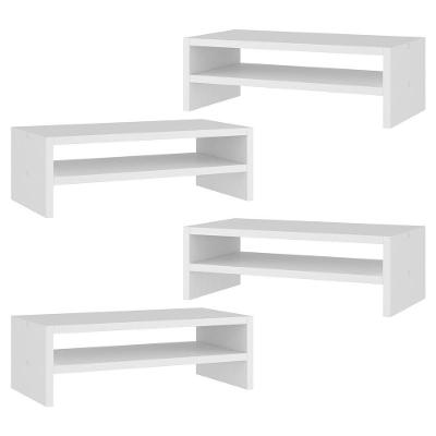 Kit 04 Suportes Stand Base Para Monitor Soft Elevado 45cm Em Mdf Com 01 Prateleira Branco