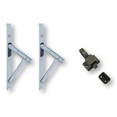 Kit Janela Maxim-Ar Braço 20Cm + Fecho Gatilho Cinza