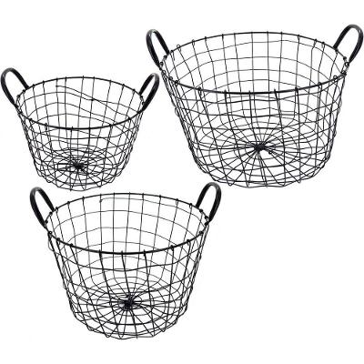 Wire Cesta Metal Preto 3Pç Redondo