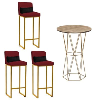 Kit Mesa Bistrô Flork E 3 Banqueta Vermelho E Almofada Preto