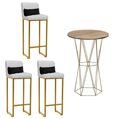 Kit Mesa Bistrô Flork E 3 Banqueta Branco E Almofada Preto