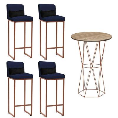 Kit Mesa Bistrô E 4 Banqueta Azul Marinho E Almofada Preto