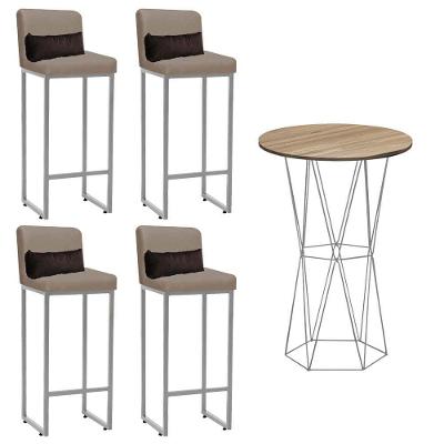 Kit Mesa Bistrô E 4 Banqueta Bege E Almofada Marrom