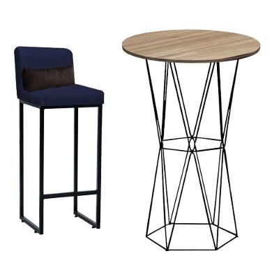 Kit Mesa Bistrô E 1 Banqueta Tampo Caramelo Ferro Preto Azul Marinho E Almofada Marrom