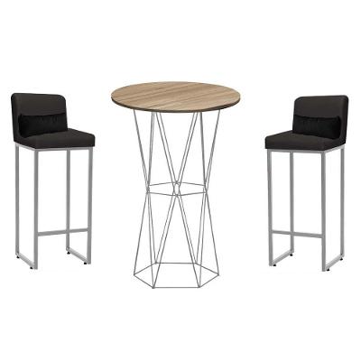 Kit Mesa Bistrô Flork E 2 Banqueta Cinza E Almofada Preto