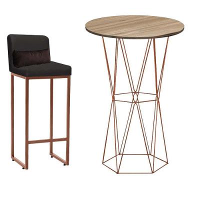Kit Mesa Bistrô E 1 Banqueta Tampo Caramelo Ferro Bronze Cinza E Almofada Marrom