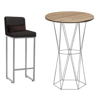 Kit Mesa Bistrô E 1 Banqueta Tampo Caramelo Ferro Cinza Corino Cinza E Almofada Marrom