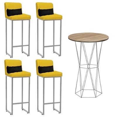 Kit Mesa Bistrô Flork E 4 Banqueta Amarelo E Almofada Preto