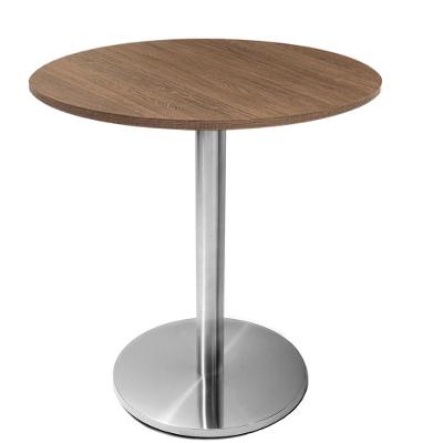Mesa Beta Em Inox 75 Cm (Altura) Com Disco Redondo Com Tampo Em Mdp Redondo 80 Cm Imbuia
